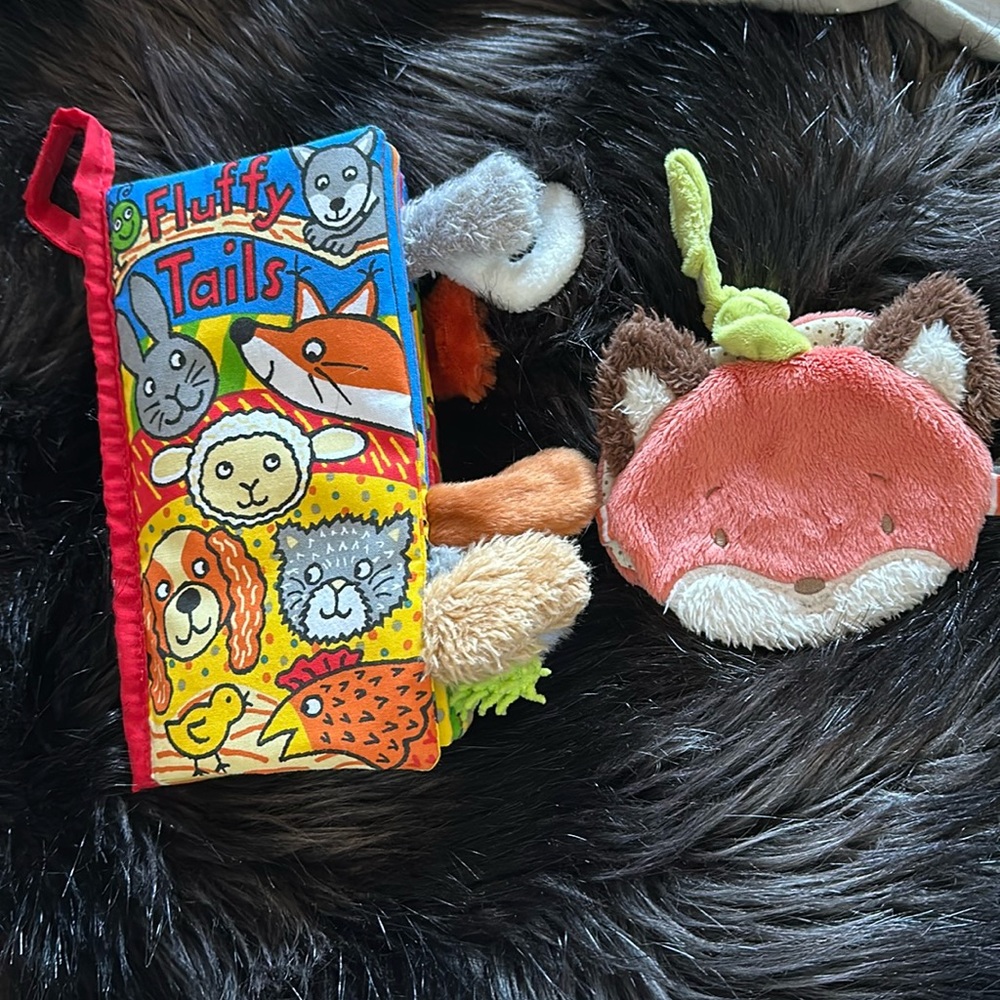 Jellycat crinkle book and crinkle fox toy